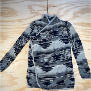 Lucky Brand Open Front Wrap Cardigan Gray Black Southwest Womens Small Cozy